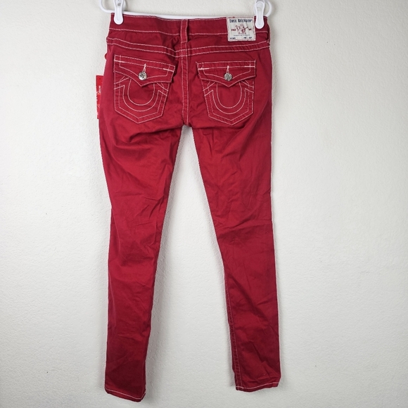 True Religion Stella Low Rise Skinny Jeans Size 27 Red Stretch Denim Logo - Picture 6 of 16